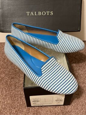 Talbots Blue and White Striped Canvas Ballet Flats